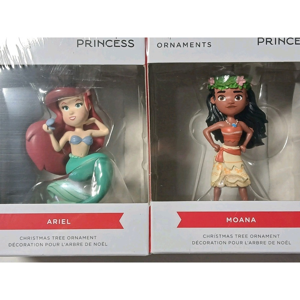 New Hallmark Disney Princess Ornaments Ariel & Moana Set of 2 Stylized Resin